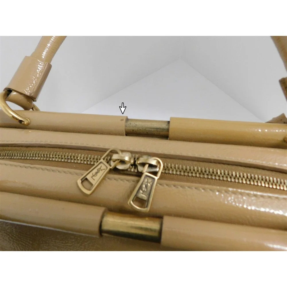 YSL Yves Saint‎ Laurent Majorelle Beige Patent Leather Large Satchel Bag Italy